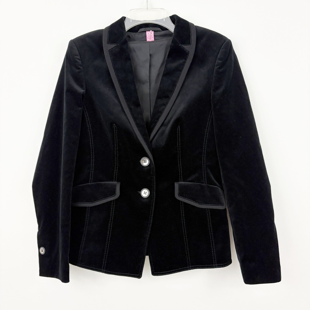 Basler Black Velvet Blazer Size 38 or 6-8 Two Button Cotton Formal Party